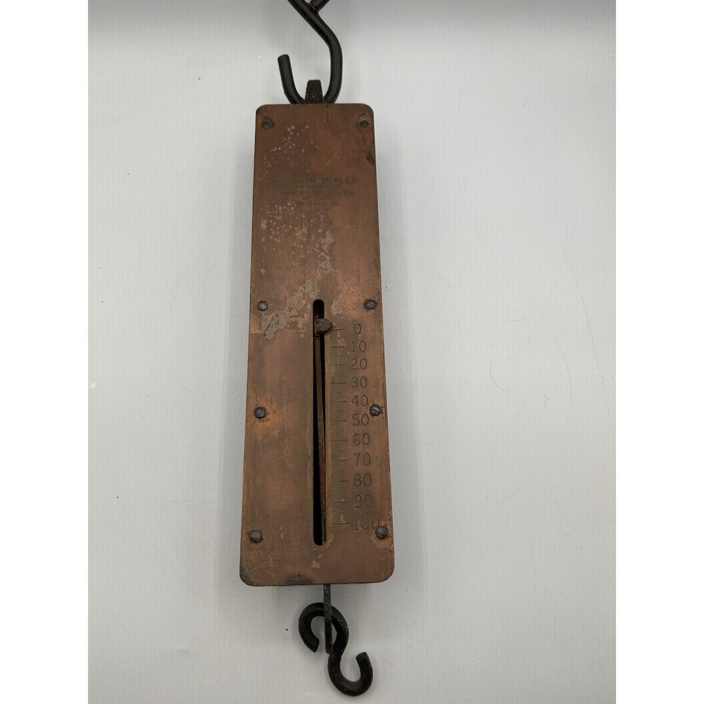 Vintage Detecto Scales No. 4100 1-100lbs Brass Hanging Spring Balance Scale NY